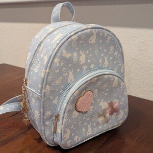 NWT UnderOneSky Texture Embroidered Floral Patch Bunny Mini Backpack Baby Blue